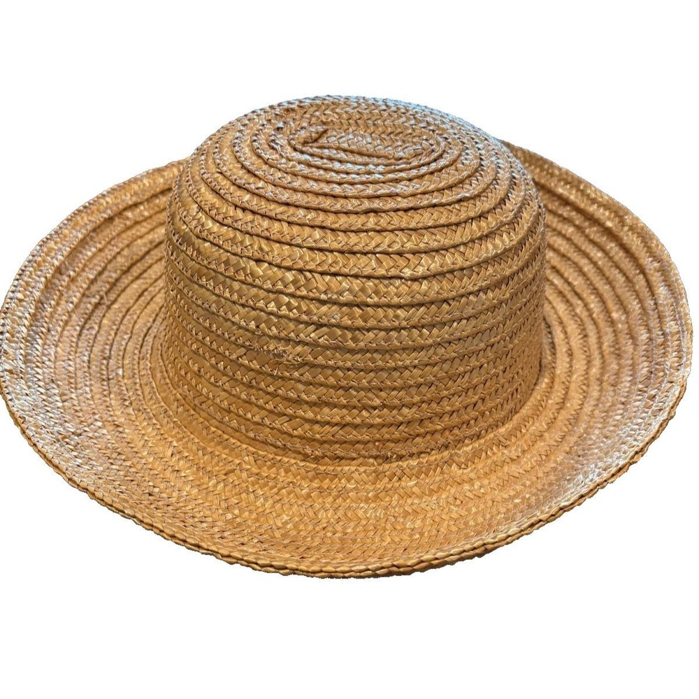Womens Woven Straw Sun Hat Natural Rolled Brim Summer Beach Vacation Resort O/S